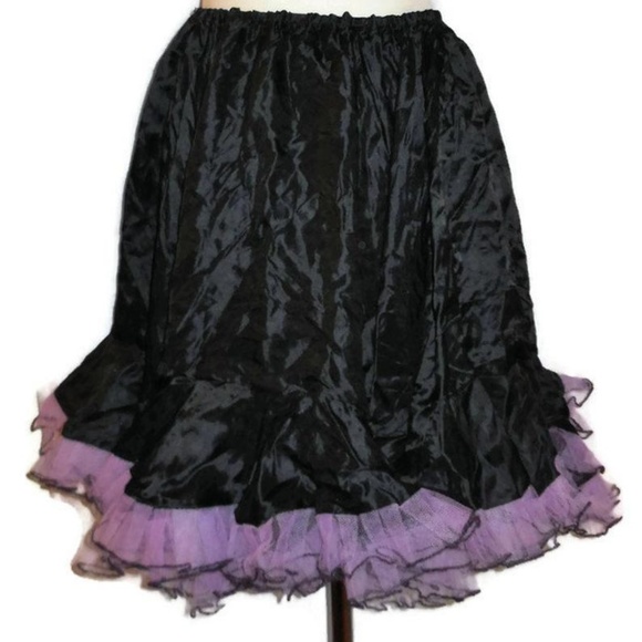 Vintage Other - Custom Black Satin Purple Trumpet Petticoat - S/M